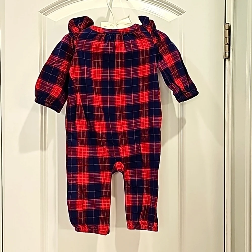 Gap Baby Red And Blue Plaid Long-Sleeve Romper - Size 3-6 Months